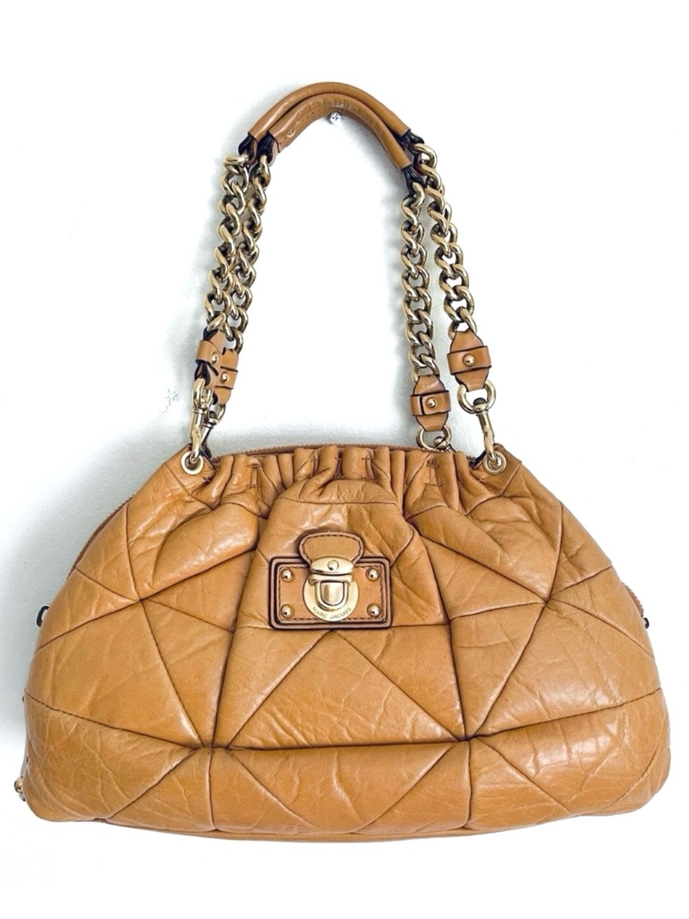 Marc Jacobs Lou Quilted Leather Patchwork Bowler Bag In Chestnut Tan